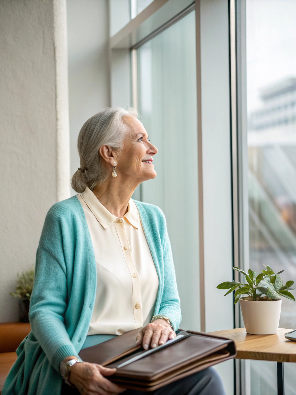 Senior smiling while using a tablet for a telehealth consultation