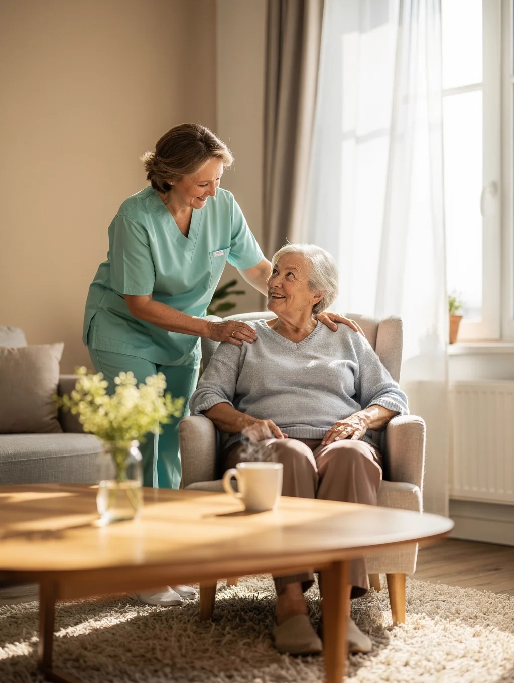 Caregiver providing memory care support to an elderly individual